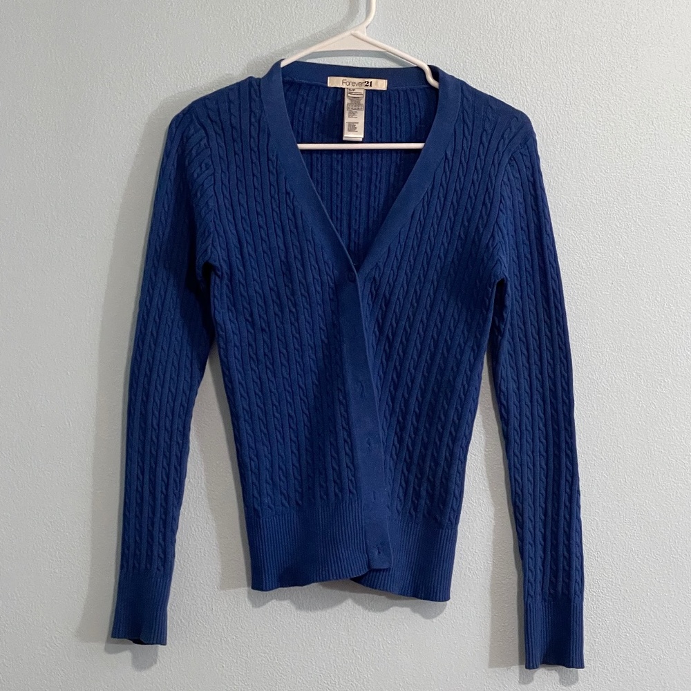 Forever 21 Blue Cable Knit Cardigan